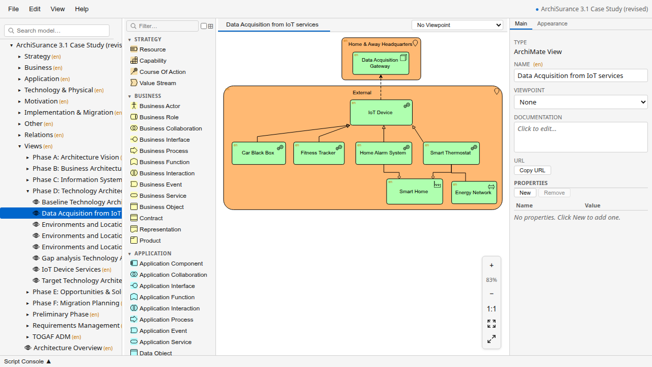 Arktik main interface showing the Navigator on the left, the canvas with a diagram in the centre, and the Properties panel on the right